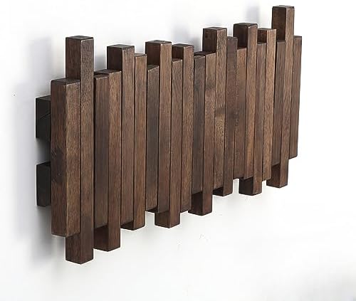 Wall Mounted Piano Coat Rack| Coat Rack Wall Mount| Flip Down Hook Rack 5 Hooks| Entryway Wall Art Hook,Made of Acacia Wood (Wood Wax Oil Dyed Walnut Color).Wall Art by Gogreebell