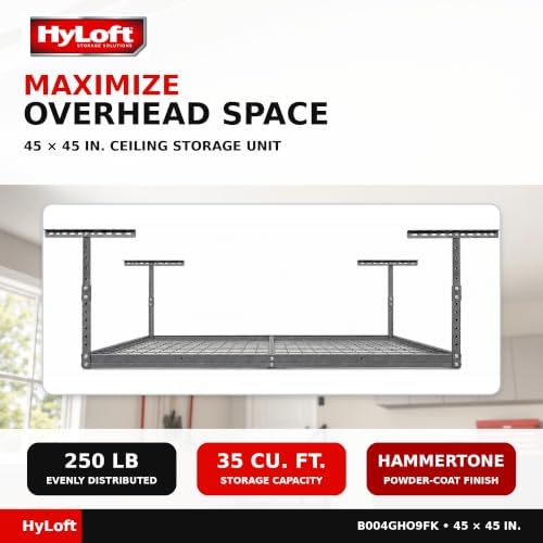 Hyloft Overhead Steel Garage Storage System, Ceiling Rack, 45-Inch x 45-Inch, 00625, Hammertone - Image 5
