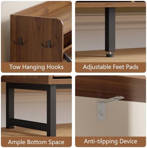Xixini Shoe Storage Cabinet with 4 Flip Drawers, Entryway Shoe Rack, Walnut - Image 6