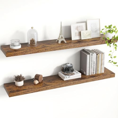 Acovy 40 Inch Floating Shelves, 8 Inch Deep Floating Shelves for Wall, Hanging Shelf with Invisible Brackets, Deep Shelves for Bathroom, Bedroom, Living Room, Brown, Set of 2 by Acovy