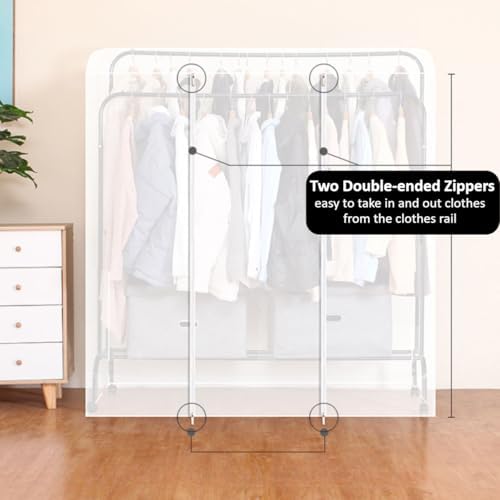 Double Hanging Rods Clothes Rail Widen Dust Cover, 75cm/29.5inch Extra Wide Garment Rack Cover with Zipper for Bedroom Shop Office, 5ft Hanging Clothes Rack Protector Cover (130X150X75cm,Translucent) - Image 4