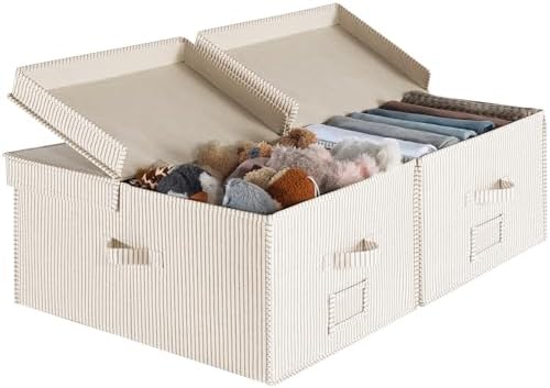 StorageWorks Large Decorative Storage Boxes with Lids, Khaki&Beige Stripes by StorageWorks