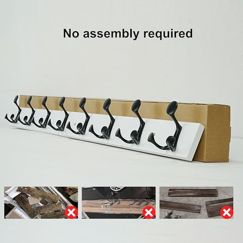 SKOLOO 43-Inch White Wood Coat Rack Wall Mount with 8 Triple Hooks - Ideal for Family Entrances, Classrooms, and Pet Supplies Storage - Perfect Coat Hooks for Wall - Image 5