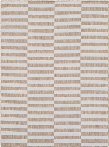 Unique Loom Outdoor Striped Collection Area Rug - Striped (5' x 7' Rectangle Taupe/Ivory) - Image 3