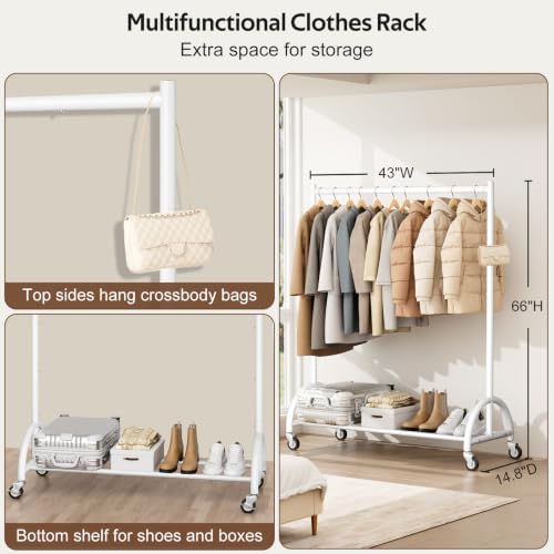 MISSLO Heavy Duty Clothing Rack with Wheels Rolling Clothes Racks for Hanging Clothes, Coats, Garment, Dress, White - Image 5