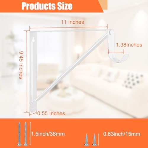 10 Pack Heavy Duty Closet Shelf & Rod Brackets, Wall Mounted Closet Shelf Brackets, 11 x 9.45 Inch Closet Shelf Brackets with Rod Support, White - Image 3