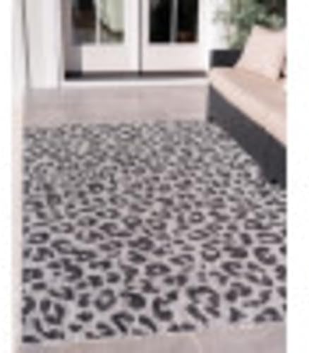 Unique Loom Outdoor Safari Collection Area Rug - Leopard (6' 1" x 9' Rectangle, Light Gray/ Gray) - Image 3