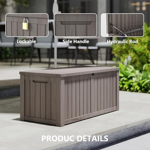 LAUSAINT HOME 180 Gallon Resin Deck Box, Package Delivery Box with Lockable Lid, Waterproof Outdoor Storage Box For Garden Tools, Patio Cushions(180 Gallon,Grey) - Image 2