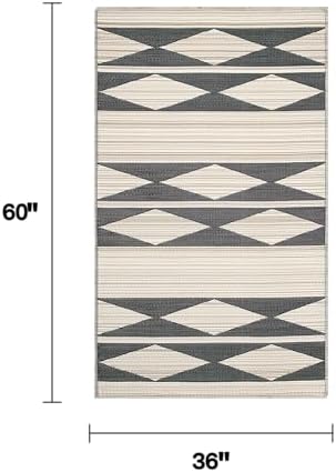Fab Habitat Outdoor Rug - Waterproof, Fade Resistant, Crease-Free - Premium Recycled Plastic - Geo Tribal - Porch, Deck, Balcony, Mudroom, Laundry Room, Patio - Cairo - Natural & Black - 3 x 5 ft - Image 2