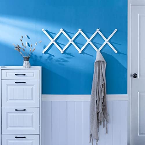 SKOLOO Hat Rack for Wall with 14 Hooks, Pack of 2, Solid Wooden, Modern, Expandable Coat Rack Wall Mount for Coats, Hats, Bags, Baseball Caps, White - Image 2