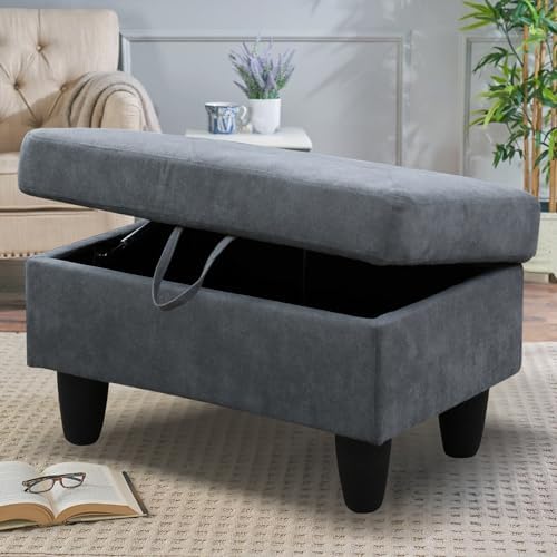 28.5'' Ottoman with Storage, Flannel Ottoman Foot Rest for Living Room Upholstered Footstool, Perfect Storage Ottoman Bench Bag Floor Chair for Bedroom or Entryway, Dark Grey by SumKeaVideoSewerCameraSystem