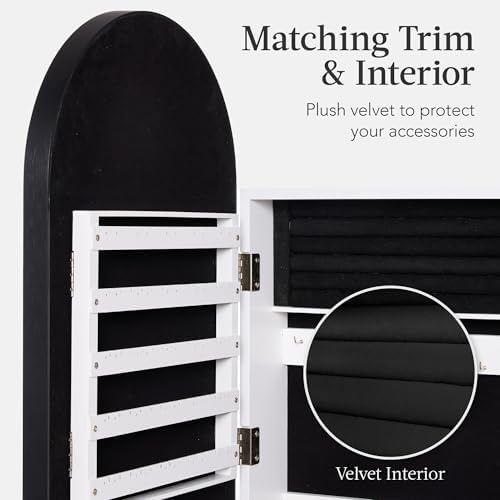 Best Choice Products Arch Mirror Jewelry Cabinet, Jewelry Storage Organizer, Armoire, Lockable Wall or Door Mountable, Full-Length Mirror - Black - Image 4