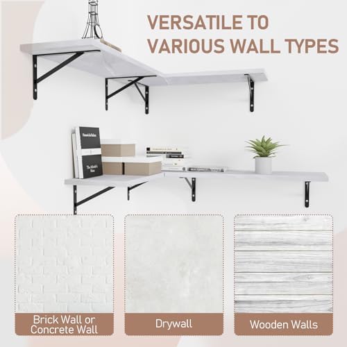 Kaboon 45 inch Long 10 inch Deep Floating Shelves for Wall Set of 2, Large Open Shelves Wall Mounted, Space Saving Home and Commercial Use, White Rock - Image 5