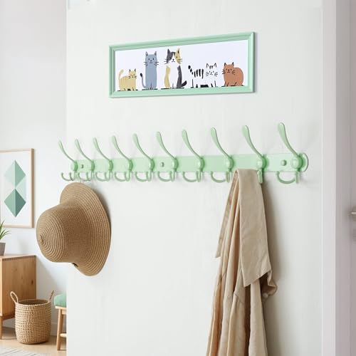 Dseap Coat Rack Wall Mount - 38” Long 10-Tri-Hooks Heavy Duty Coat Hanger Rail Wall Hooks for Hanging Coats Hats Clothing Clothes Purse Mudroom Entryway, Green - Image 3