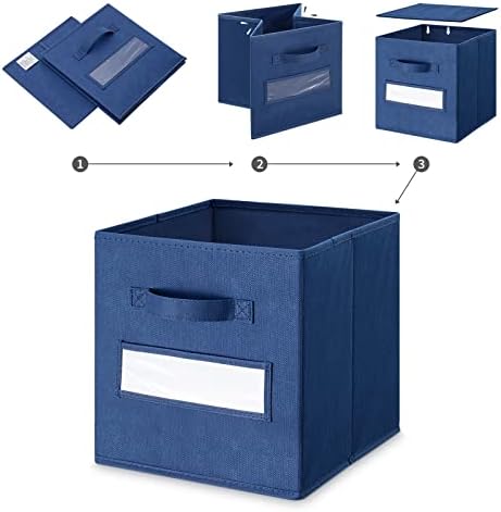 11 Inch Storage Cube,Storage bin (Set of 10) Foldable Fabric Cube Storage Bins with 10 Labels Window Cards & a Pen,Baskets Containers for Shelves,Closet Organizers Box,cube storage,Navy Blue - Image 4