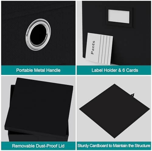 Pezin & Hulin Fabric Storage Cubes with Lids, 6-Pack, 11x11x11 in, Black - Image 2