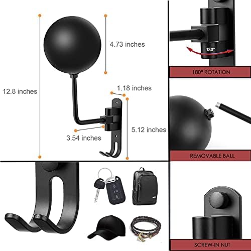 SANGMO 180° Motorcycle Helmet Rack, 4 Pack Rotation Metal Helmet Holder Wall Mount, Helmet Holder Bike with 2 Hooks Helmet Hanger for Motorcycle Bike Coats, Caps, Baseballs, Rugby Helmet (Black) - Image 2