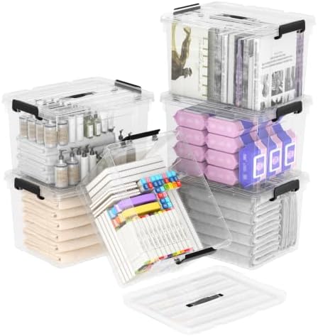 Cetomo 50Qt*4 Lidded Storage Bins, Stackable Plastic Bin with Handle, Storage Container with Secure Latching Buckles, Transparent, 50 Quart, Set of 6 by Cetomo