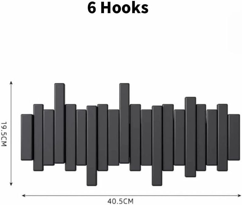 ELECANE Key Holder Wall Mount, Splicable Wooden Piano Coat Rack Wall Mount, Modern Wall Art Flip Down Magnetic Hooks Wall Hook Hat Hanger for Entryway Key Holder Bedroom Kitchen (Black, 6 Hooks) - Image 2