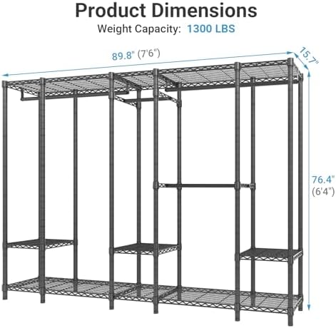 VIPEK V50 Heavy Duty Clothes Rack with Adjustable Shelves, Black - Image 6