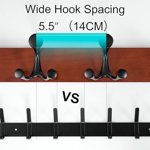 WEBI Coat Rack Wall Mount,43" Solid Wood Coat Hooks Wall Mounted Coat Hanger,16" Hole to Hole,Heavy Duty Hook Rack Rail,8 Triple Hooks for Hanging Coats,Jacket,Clothes,Hat,Backpack,Cherry - Image 5