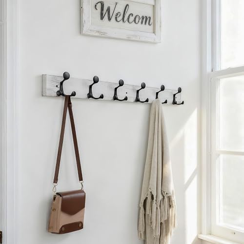 SKOLOO 36-Inch Wood Coat Rack Wall Mount with 6 Triple Hooks - Ideal for Family Entrances, Classrooms, and Pet Supplies Storage - Distressed White Wash, Pack of 2 - Image 2