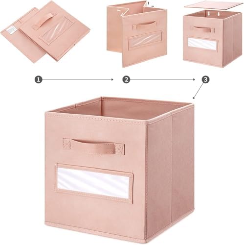 13x13x13 storage cube bins(Set of 10) Fabric storage cubes with 10 Labels Window Cards & a Pen, storage cubes 13x13, Collapsible 13 inch cube storage bins, Cubby Organizer Boxes, Pink - Image 4