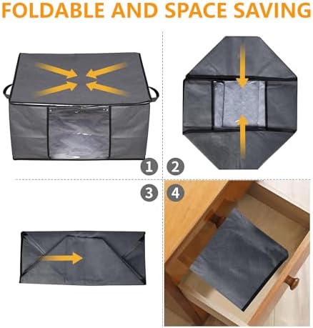 10 Pack Clothes Storage Bags, 90L Large Blanket Storage Bag Comforter Storage Bin with Reinforced Handle and Lid Foldable Closet Organizer and Storage Containers for Bedding Pillows Sheets and Duvet - Image 7