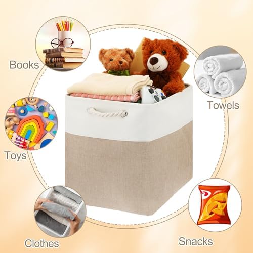 meekoo 8 Pack Fabric Storage Bins Baskets, 17 x 12 x 15 in, Beige - Image 6