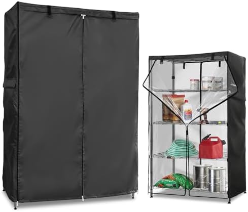 Wire Rack Covers,Heavy Duty 600D Dustproof Waterproof Storage Rack Covers for Metal Shelves,Storage Shelf Cover with Zipper for Wire Shlef,48''W x 19''D x 82''H,Black with Clear Front by Dalema