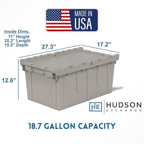 HE HUDSON EXCHANGE 27.3x17.2x12.6” (3 Pack, 18.7 Gallon) Tote with Attached Lid, Gray/Brown - Image 2