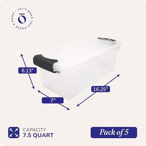HOMZ Clear Plastic Storage Bins w/Latching Lid, 7.5 Qt, Gray Latch, 5 Pack - Image 4