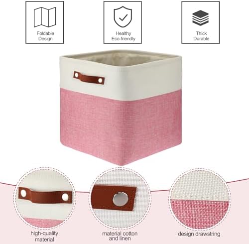 Uiifan 8 Pack 12 x 12 x 12 Inch Large Storage Baskets Collapsible Fabric Storage Cubes Bins with Handles for Shelves Closets Nursery Home Clothes Toys Organizers, Pink - Image 3