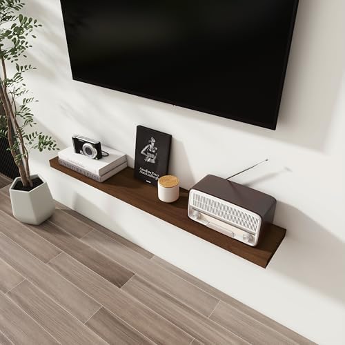 Axeman Floating Shelves, 8 Inch Deep Modern Solid Wood Wall Shelves for Storage, Wall Mounted Display Shelving with Invisible Heavy-Duty Metal Bracket, 48" W x 8" D x 1.6" H, Walnut - Image 6