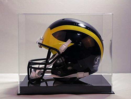 Full-Size Football Helmet Display Case - Crystal-Clear Acrylic, Black Base - No Assembly Required - Made in the USA - UV Filtering Protective Showcase for Collectible Helmets by Plastics+Unlimited