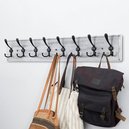 Coat Rack Wall Mount, Wooden Heavy Duty Coat Rack for Wall,8 Triple Coat Hanger Hooks for Hanging Coats,Jacket,Hat,Clothes (Grey White, 8 Hooks) - Image 6