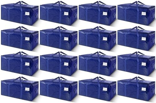 16 Pack Extra Heavy Duty Large Moving Bags with Strong Zipper & Carrying Handles, Sturdy Clothes Storage Bags Totes Bins, Packing Moving Boxes College Supplies, Dark Blue - 40 gal by WTREE