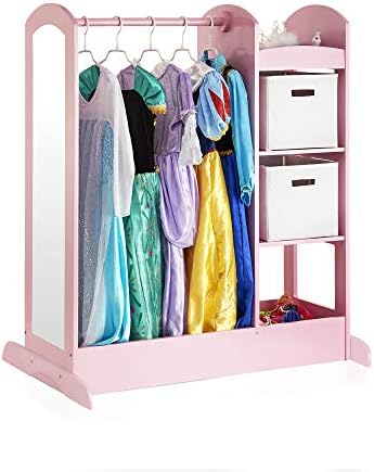 Guidecraft See and Store Dress-up Center – Pink: Pretend Play Costume Storage Wardrobe for Kids with Mirror & Shelves, Armoire with Bottom Tray, Toddlers Room Furniture - Image 5