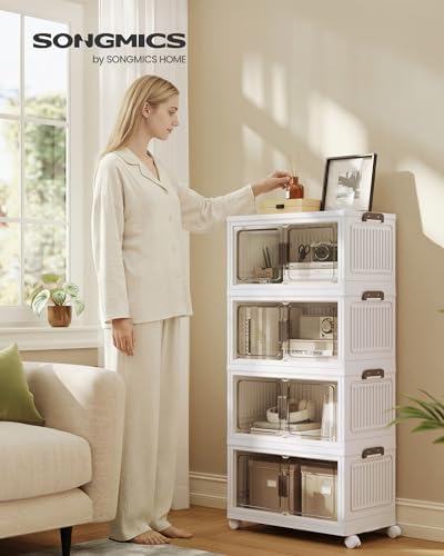 SONGMICS 58QT stackable storage bins with 1 Lid, 4-Tier Foldable Bins - Image 2