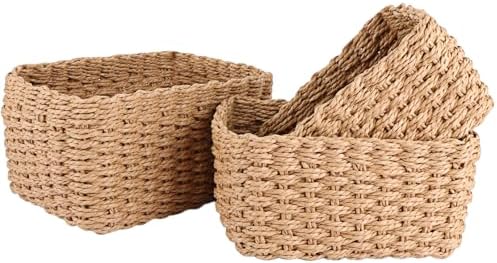 ASelected Wicker Storage Baskets,Woven Paper Rope Storage Boxes Bins,Large Storage Cubes Baskets Organizer For Cupboards Drawer Closet Shelf Dresser, Set Of 3 (Desert) by GiveYouTheBestChoice