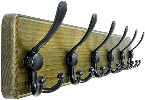 Dseap Coat Rack Wall Mounted - 24" Long 6 Tri Hooks, Heavy Duty Wooden Wall Coat Hanger Coat Hook for Clothes Hat Jacket Clothing, Weathered Green and Black by Dseap