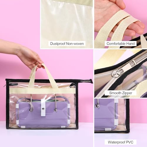 15 Packs Purse Storage Dust Bags for Handbags Clear Handbag Storage Purse Protector Bag Organizers for Handbags Cover Hanging Closet Organizer with Zipper and Handles, 3 Sizes - Image 3