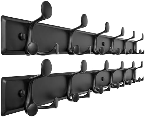 SKOLOO 18 Hooks Wall Mounted Coat Rack, 36 Inch Modern Coat Hanger for Entryway, Bathroom, Garage, Lightweight with 16 Inch Stud Spacing Design, Matte Black(Pack of 2) by SKOLOO