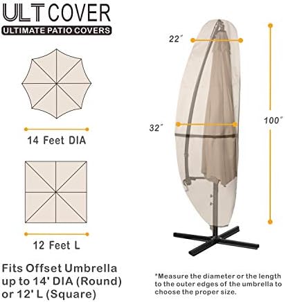 ULTCOVER Patio Parasol 600D Waterproof Outdoor Offset Banana Style Umbrella Cover - Fits Cantilever Offset Umbrella 12-14 Feet (Pack of 2) - Image 2