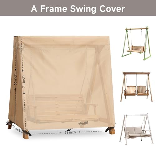 Outdoor Swing Covers for A Frame Patio Swing, 72" L x 55" D x 67" H, A-Frame Swing Cover Waterproof, Porch Patio Swing Canopy Cover, Windproof UV Resistant All Weather Protector - Beige - Image 2