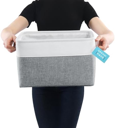 OrganiHaus 15x11in Canvas Storage Baskets 9 Pack | LARGE Fabric Bins for Shelves | Closet & Bedroom Storage | Gray/Off-White - Image 3