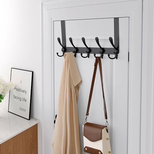 Dseap Over Door Hook 2.0 - Upgraded Version - Simple-Assembly, Strong, Heavy-Duty Stainless Steel 5-Tri-Hook Over The Door Hanger Rack, SimpleStrong Series, Black, Pack of 2 - Image 2