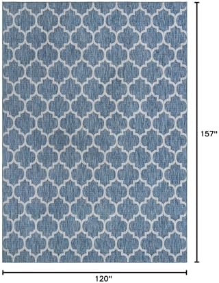 Unique Loom Outdoor Trellis Collection Area Rug (10' x 13' 1" Rectangle, Navy Blue/ Ivory) - Image 2