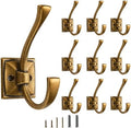 10 Pack Decorative Heavy Duty Towel Hooks for Hanging Robe Double Vintage Antique Brass Coat Hooks Wall Mounted with Screws for Key, Towel, Bags, Cup, Hat by CABDM