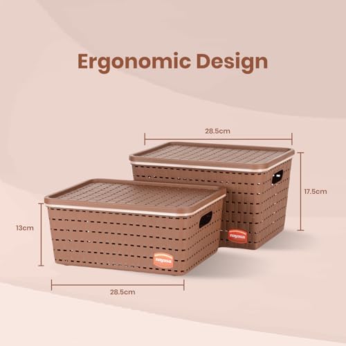 Nayasa Lacy Plastic Round 3 Piece Basket Set, Beige, Peach and Chocolate - Image 4